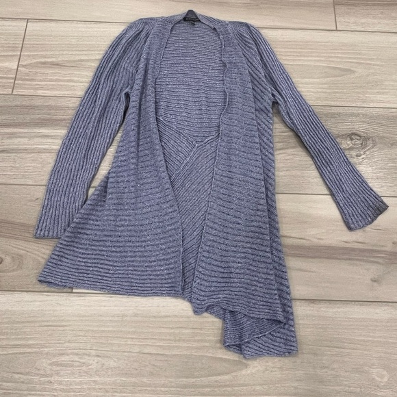 Eileen Fisher Linen Blend Cardigan Purple Asymmetric Hem Size L - Picture 1 of 7